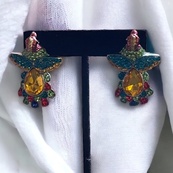 Vintage Gorgeous Beaded Bird Necklace and Earring Jewelry Set with Rhinestones - Picture 3 of 6